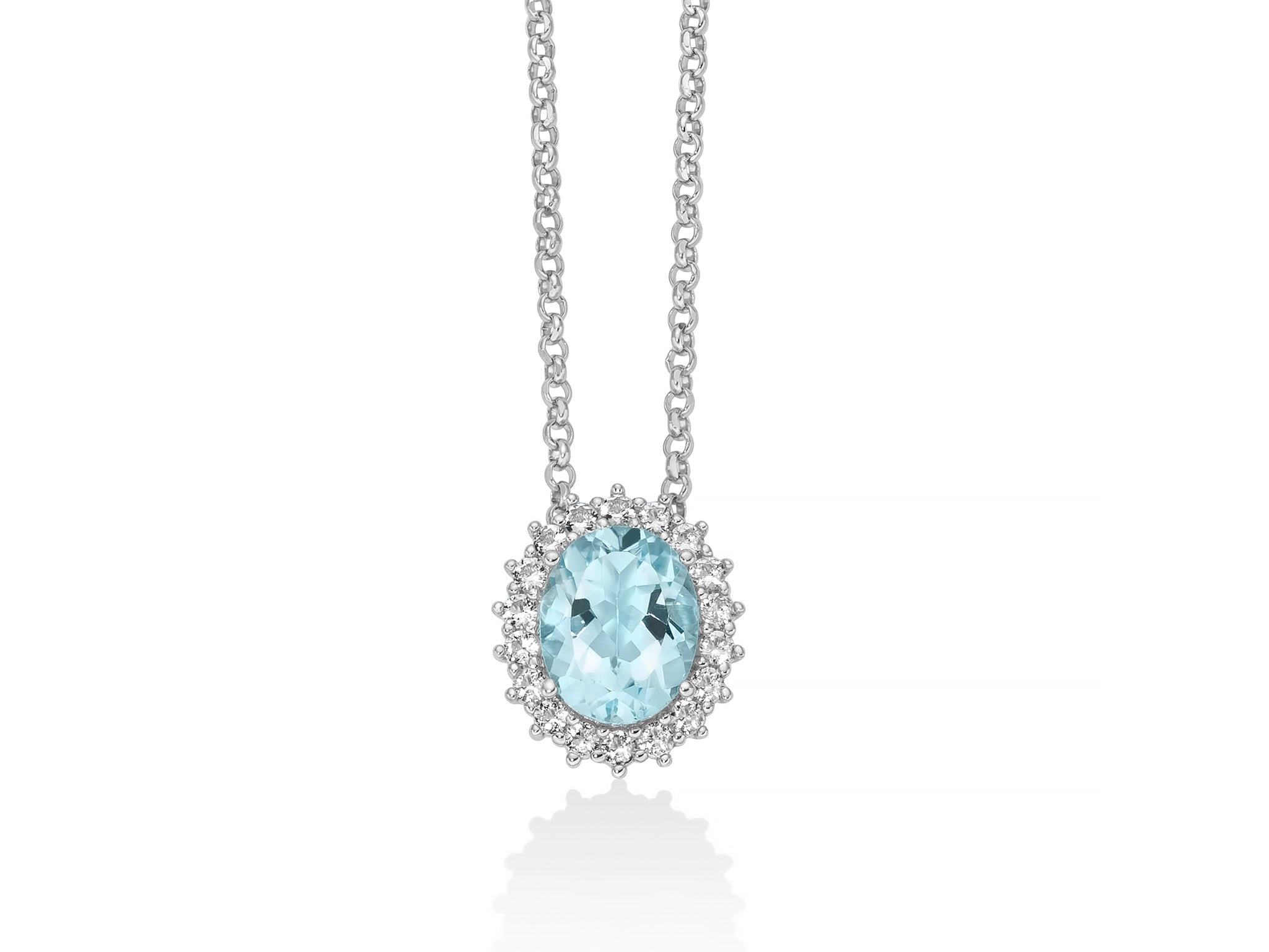 Collana con Gemma del Cielo ovale medio e topazi bianchi in argento