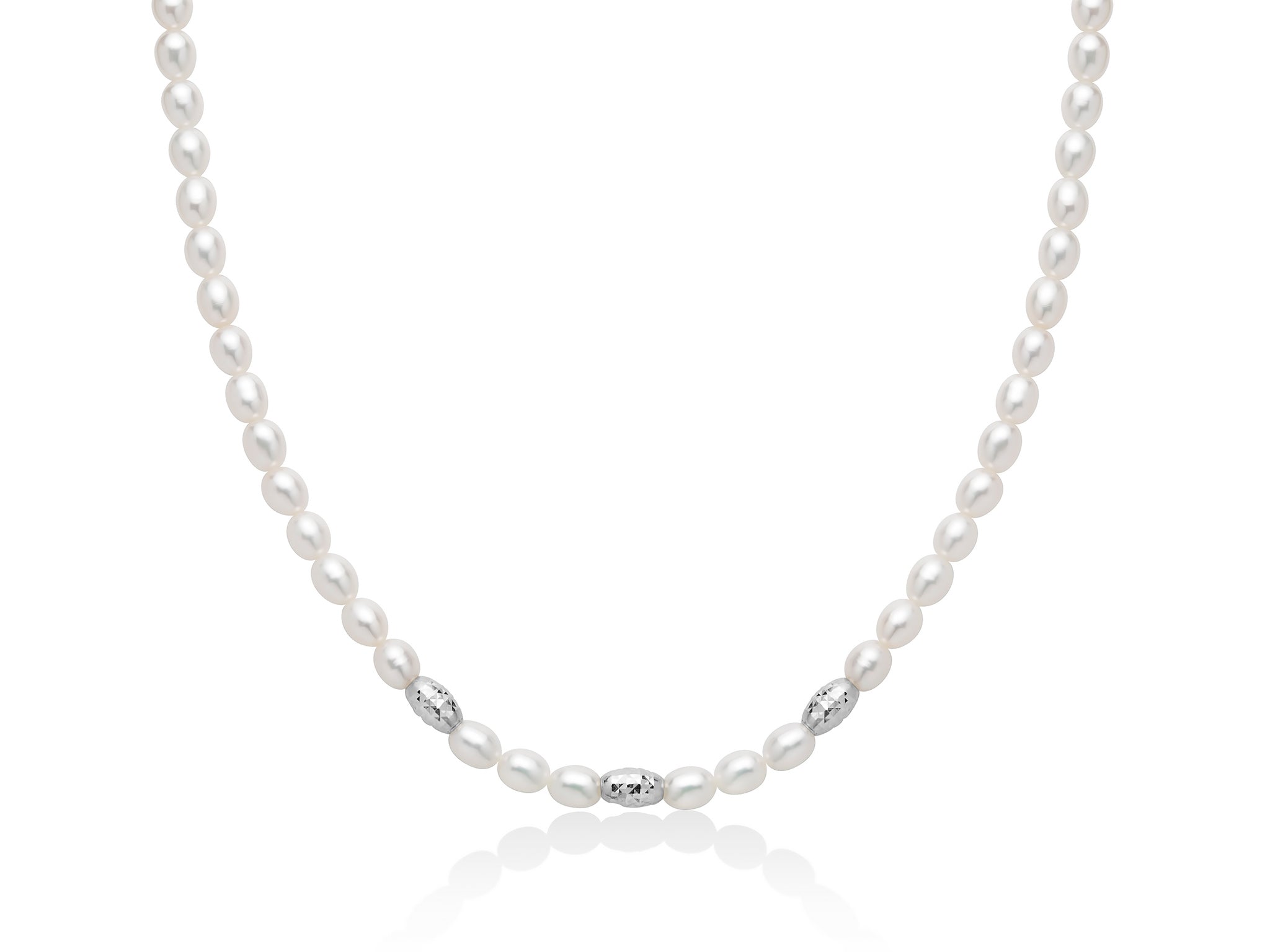 Collana Pepite di perle 5-5,5 con tre elementi in argento diamantato