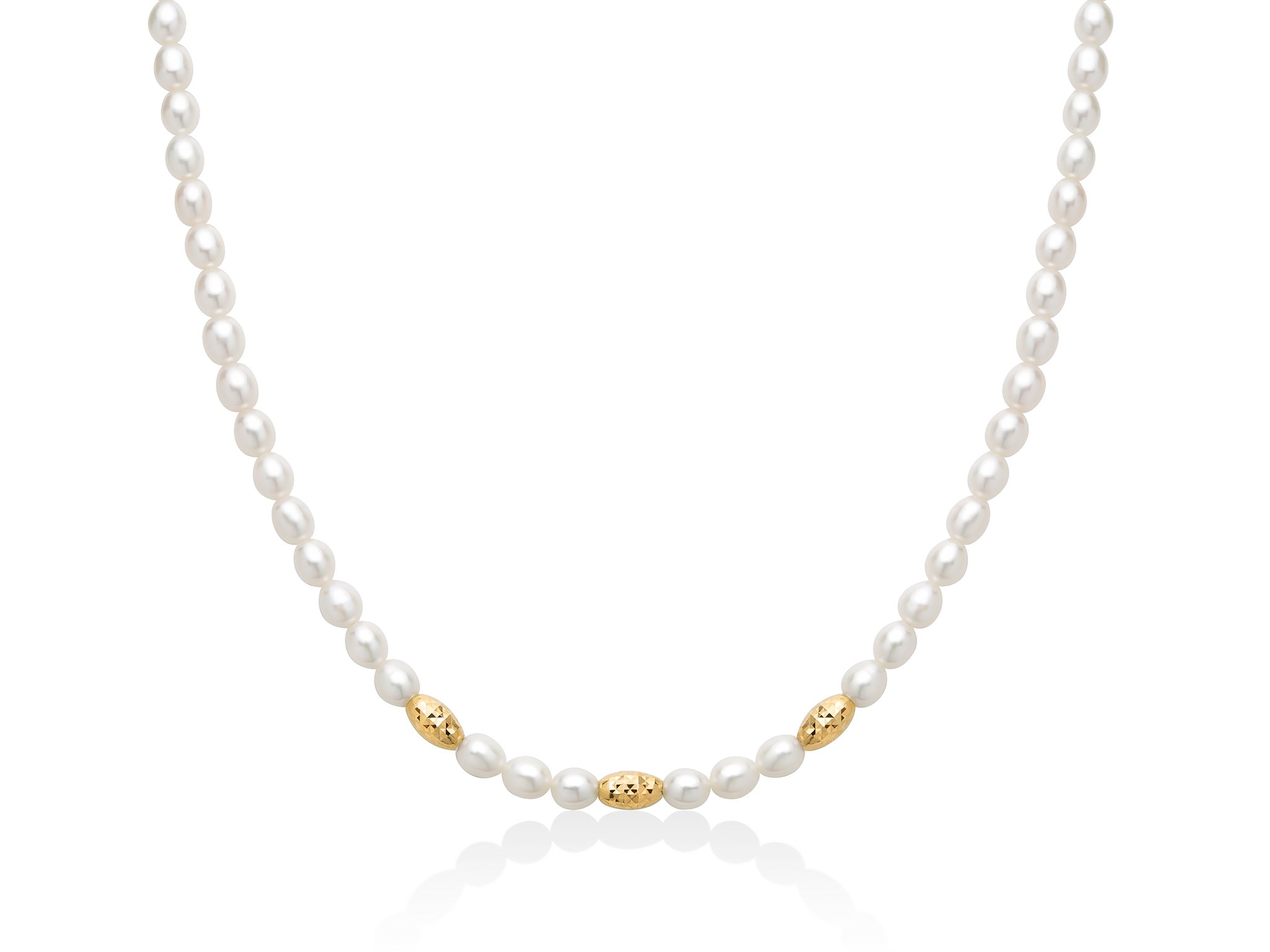 Collana Pepite di perle 5-5,5 con tre elementi in argento dorato diamantato.