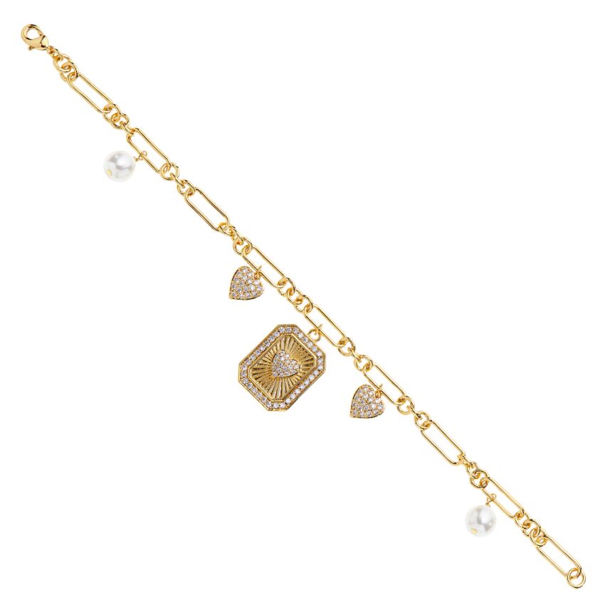500881B - Bracciale dorato con cubic zirconia e perle