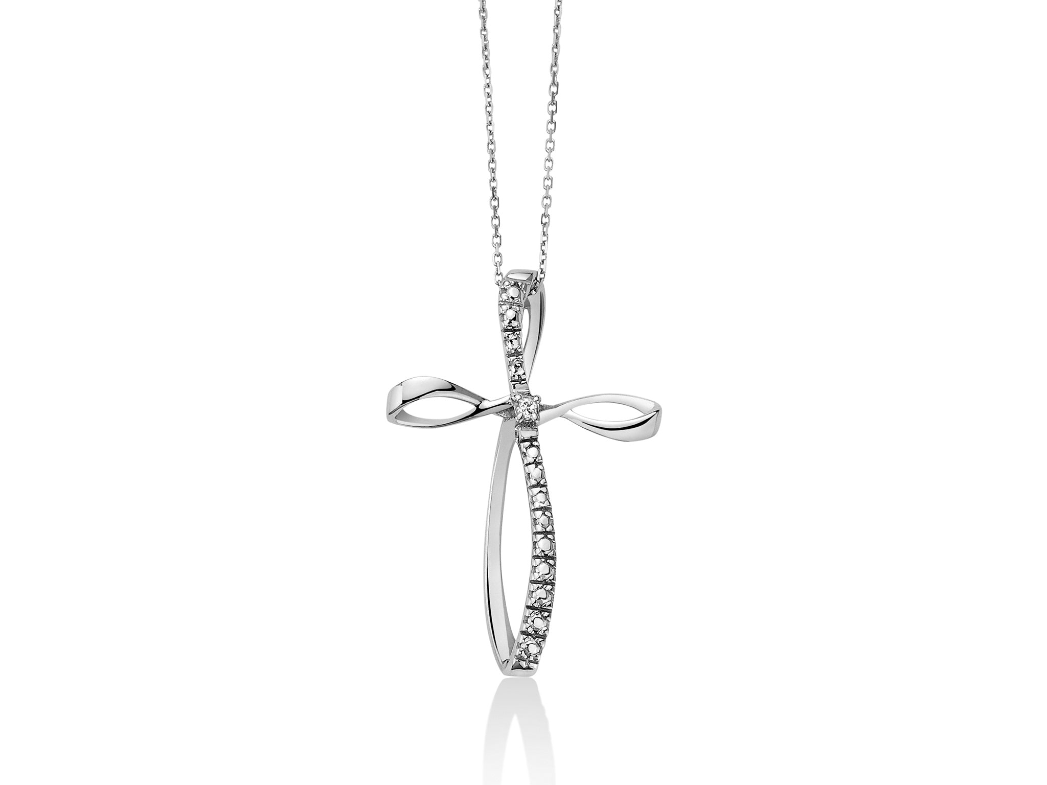 Collana in oro bianco con croce e diamante