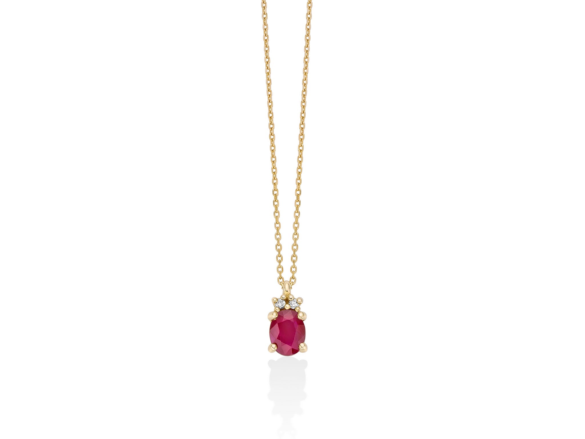 Collana con rubino ovale e diamanti in oro giallo 375