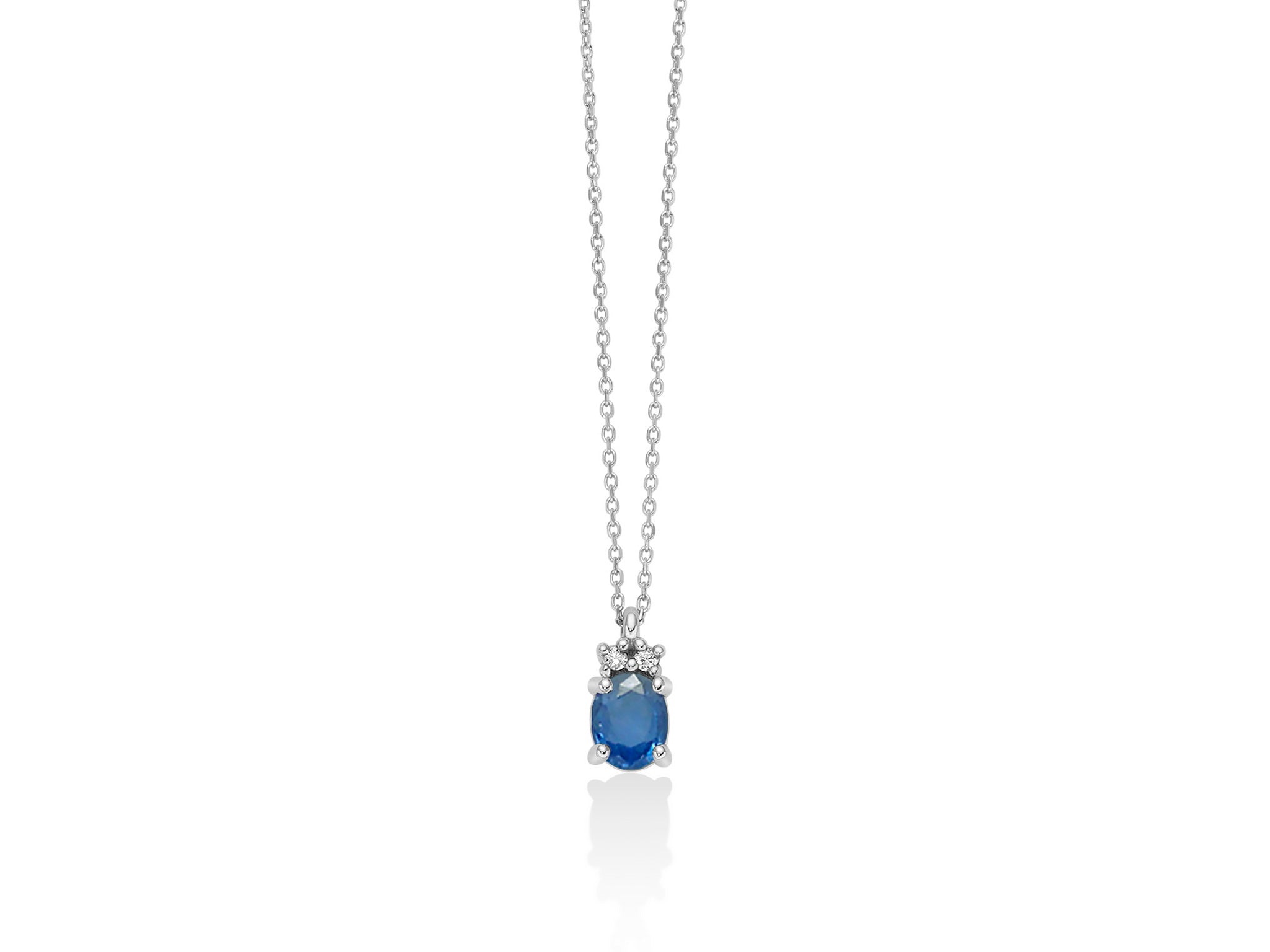 Collana con zaffiro blu ovale e diamanti in oro bianco 375