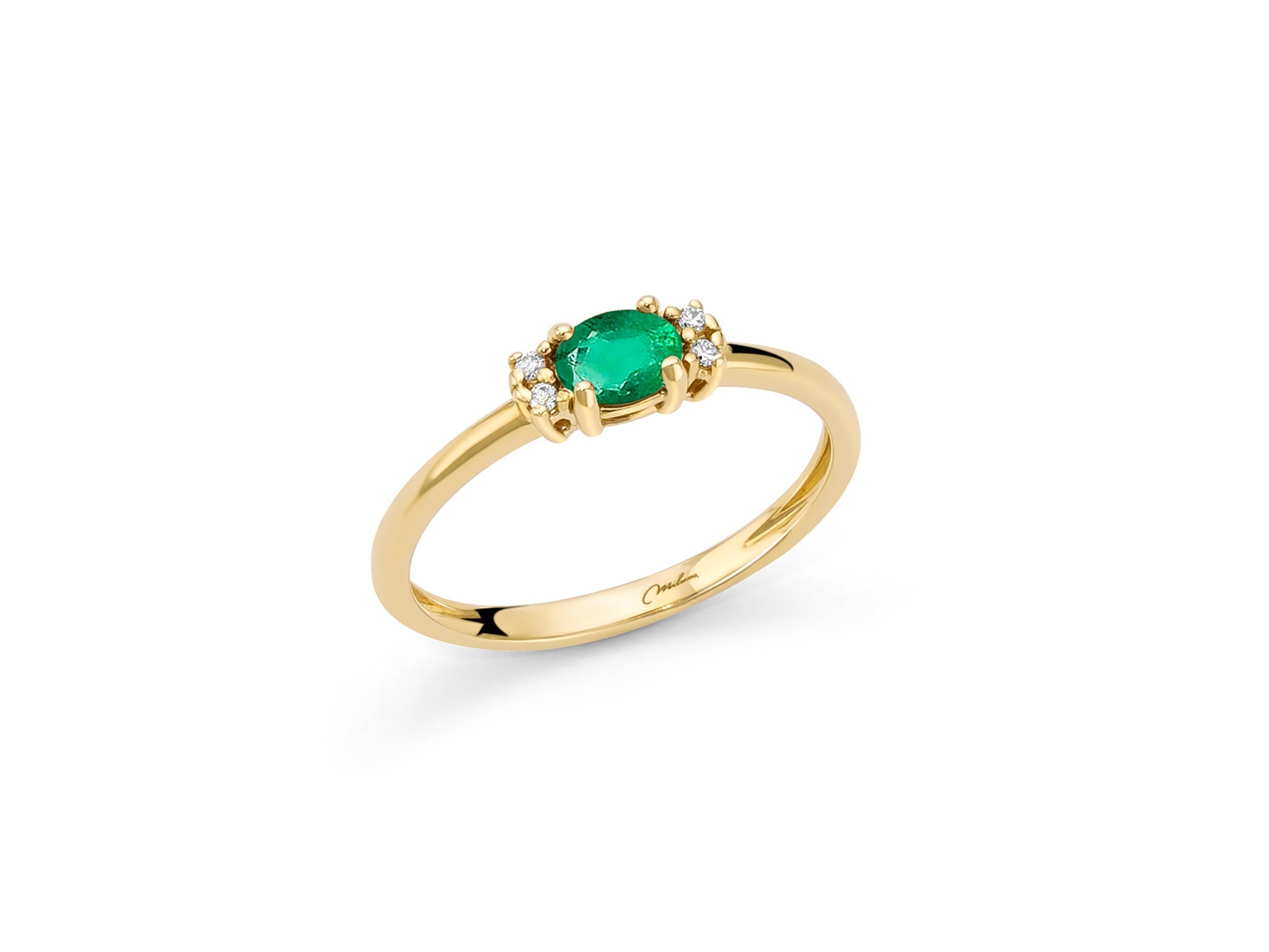 Anello con smeraldo ovale e diamanti in oro giallo 375