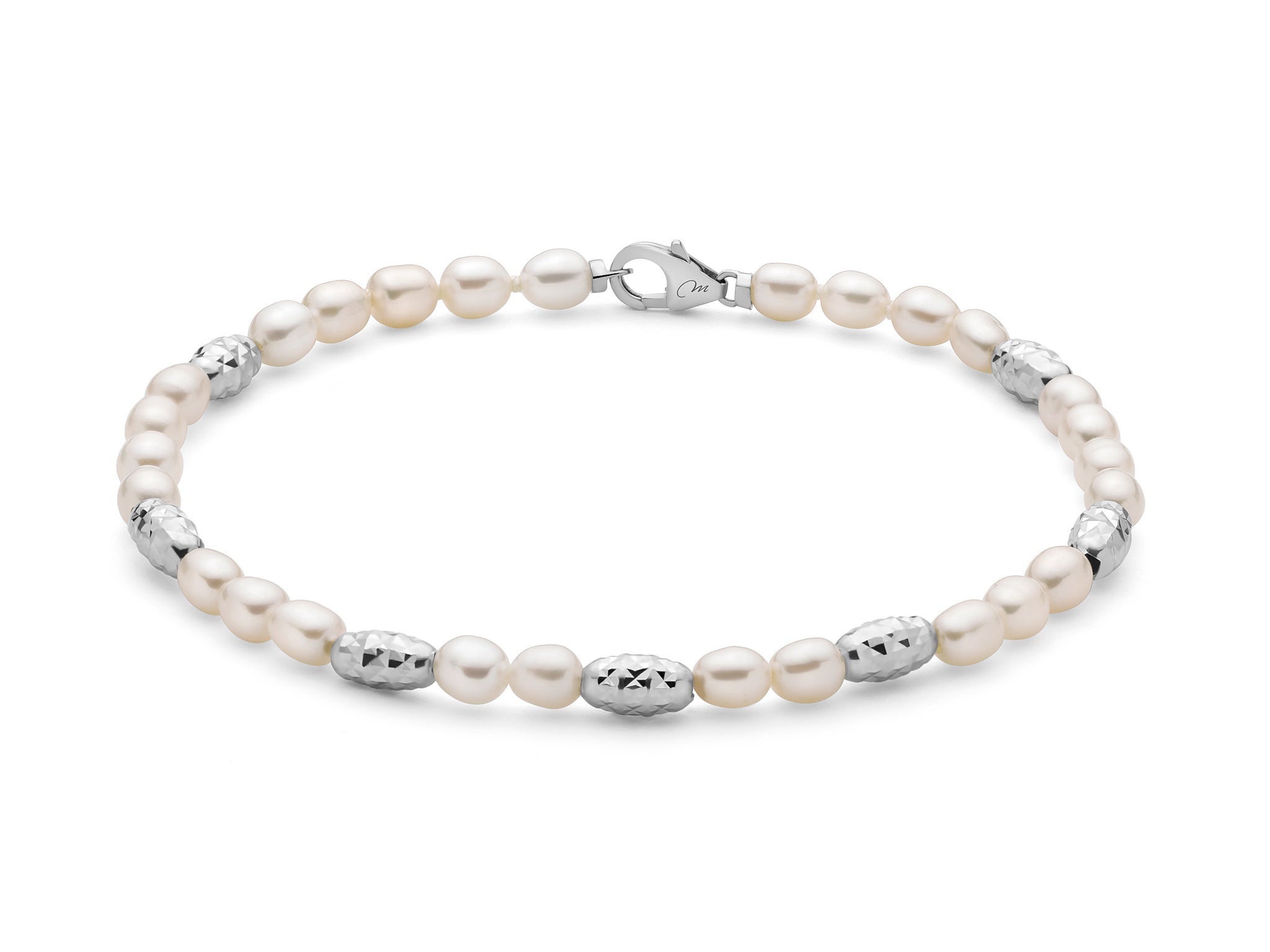 Bracciale Pepite di perle alternato da elementi diamantati in argento