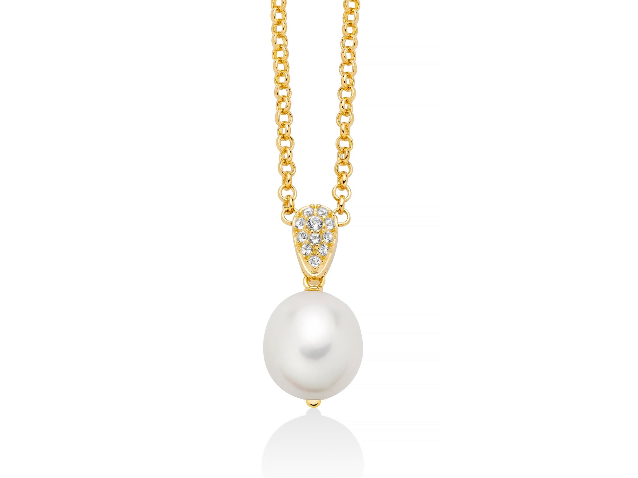 Collana con perla Oriente barocca e pavé di topazi in argento dorato