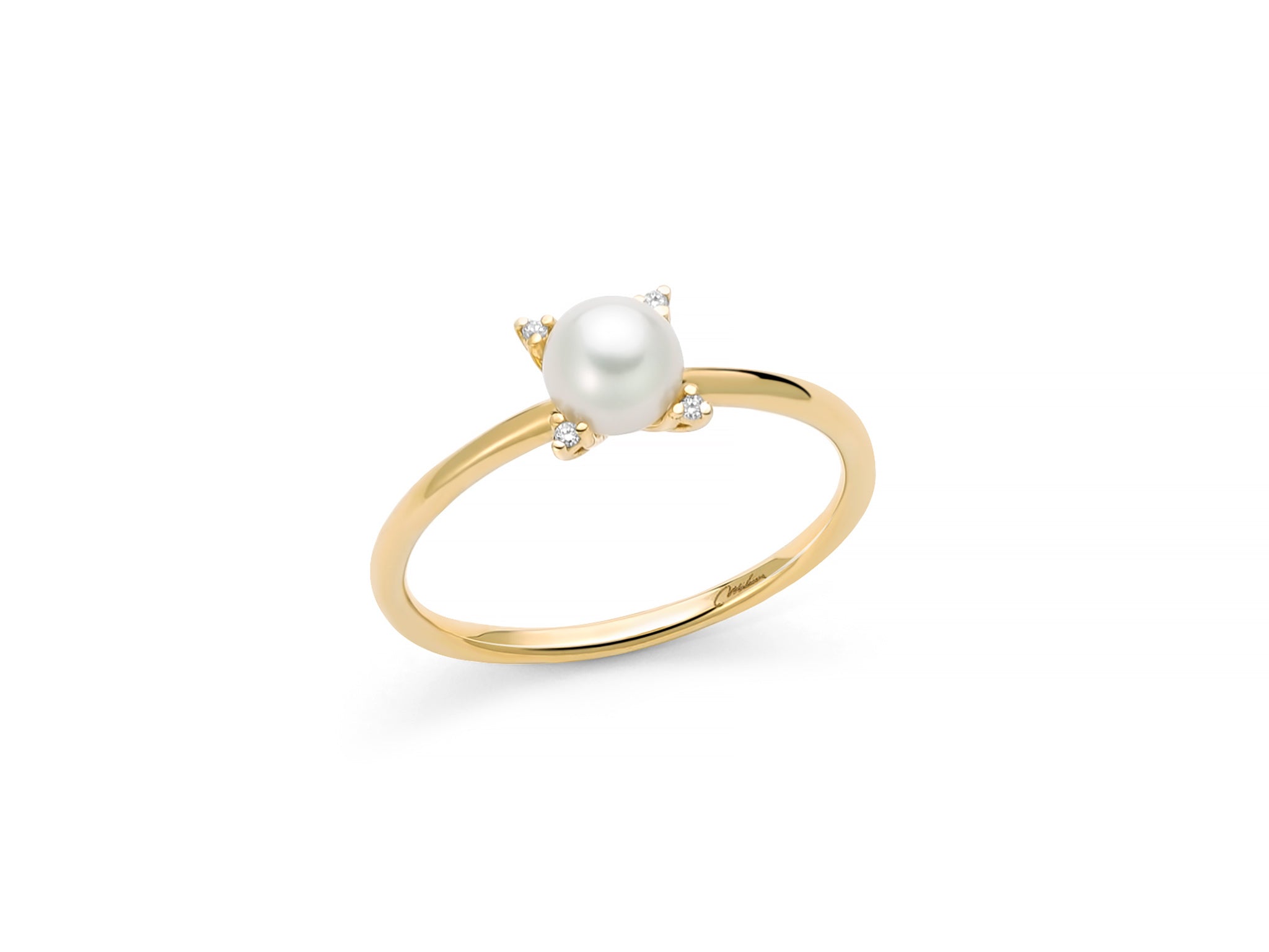 Anello con perla Oriente e diamanti in oro giallo 375