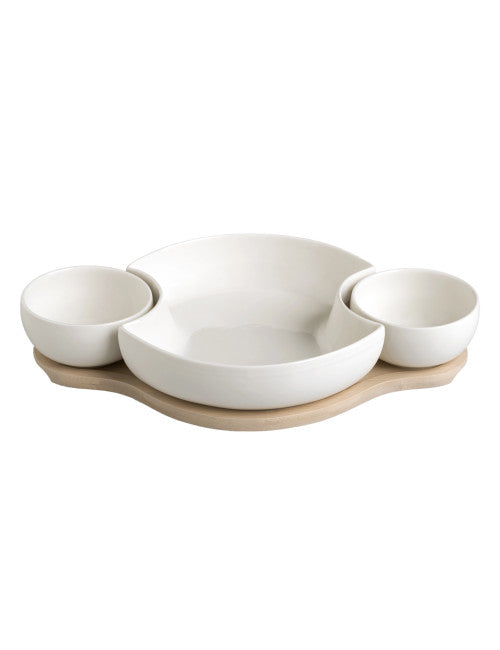 ANTIPASTIERA CLOWN PORCELLANA BIANCA C/SUP BAMBOO NATURALE