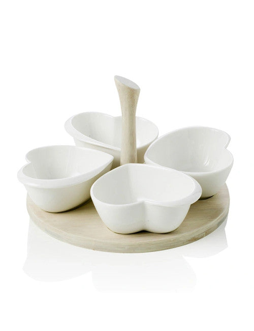 ANTIPASTIERA QUADRIFOGLIOCUORI PORC BIANCA C/SUP BAMBOO NATU
