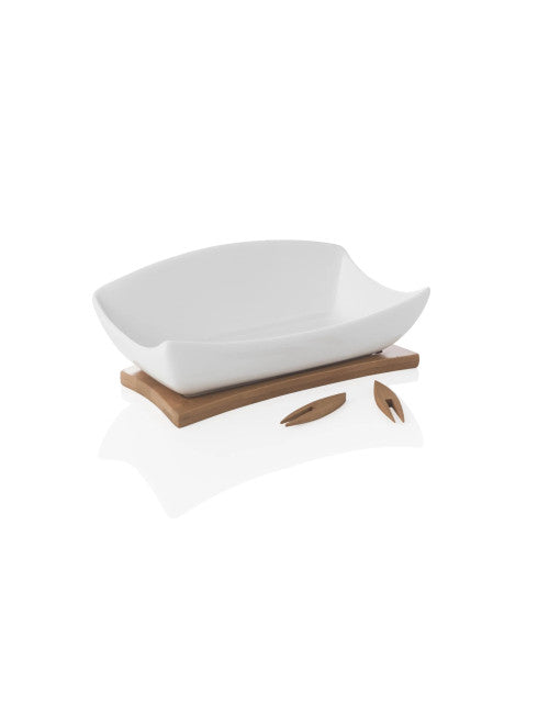 ANTIPASTIERA RELAX PORCELLANABIANCA C/SUPP E 3 FORCH BAMBOO