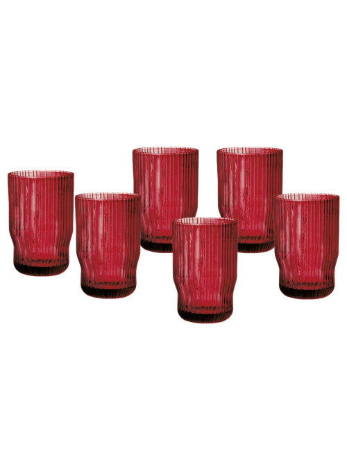 BICCHIERE PLISSE ROSSO SET 6 PZ VETRO