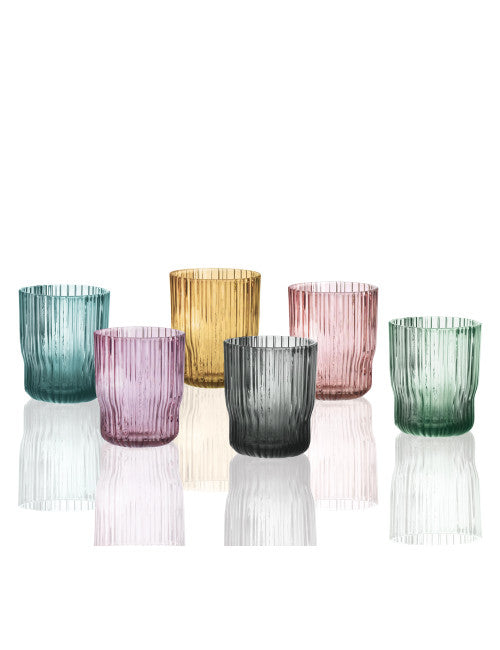 BICCHIERE PLISSE SET 6 PZ COLORI ASSORTITI VETRO