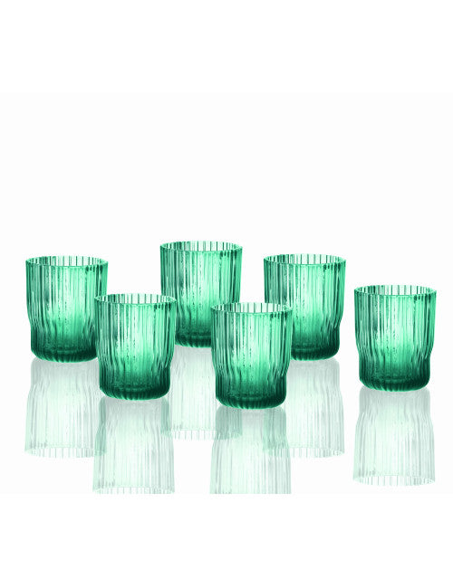 BICCHIERE PLISSE TURCHESE SET 6 PZ VETRO