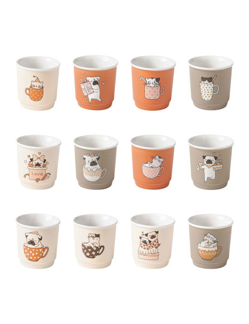BICCHIERINO CANI E GATTI NEW BONE CHINA DISP 12 PZ