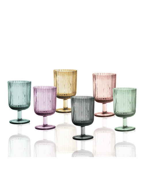 CALICE PLISSE SET 6 PZ COLORI ASSORTITI VETRO