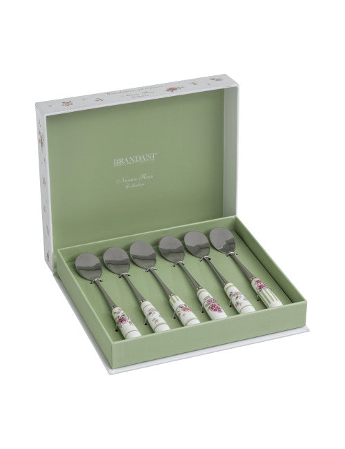 CUCCHIAINO NONNA ROSA SET 6 PZ INOX C/MANICO CERAMICA