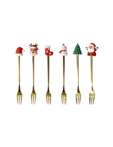 FORCHETTINA GOLD SOGGETTI NATALIZI ASS SET 6 PZ INOX/SILICONE (8029722899114)