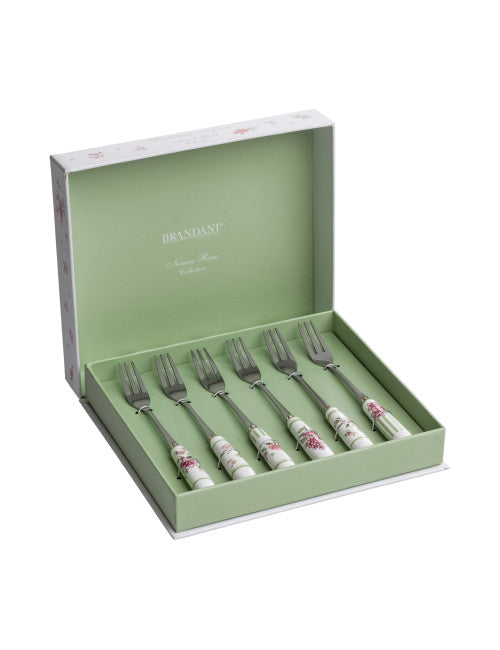 FORCHETTINA NONNA ROSA SET 6 PZ INOX CO/MANICO CERAMICA
