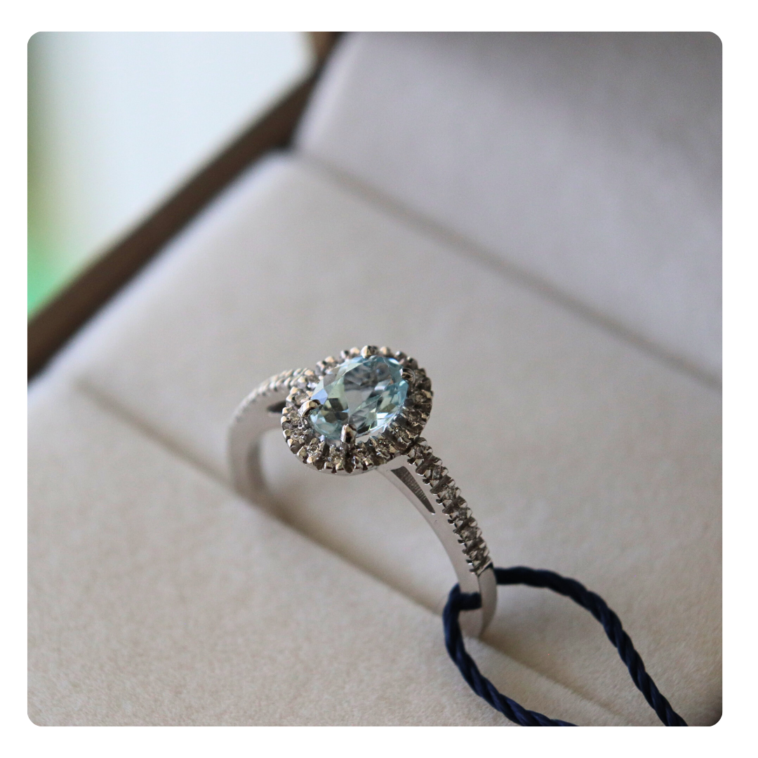 Anello in Oro 18kt con Acquamarina e Diamante | Giovanni Pace Jewels