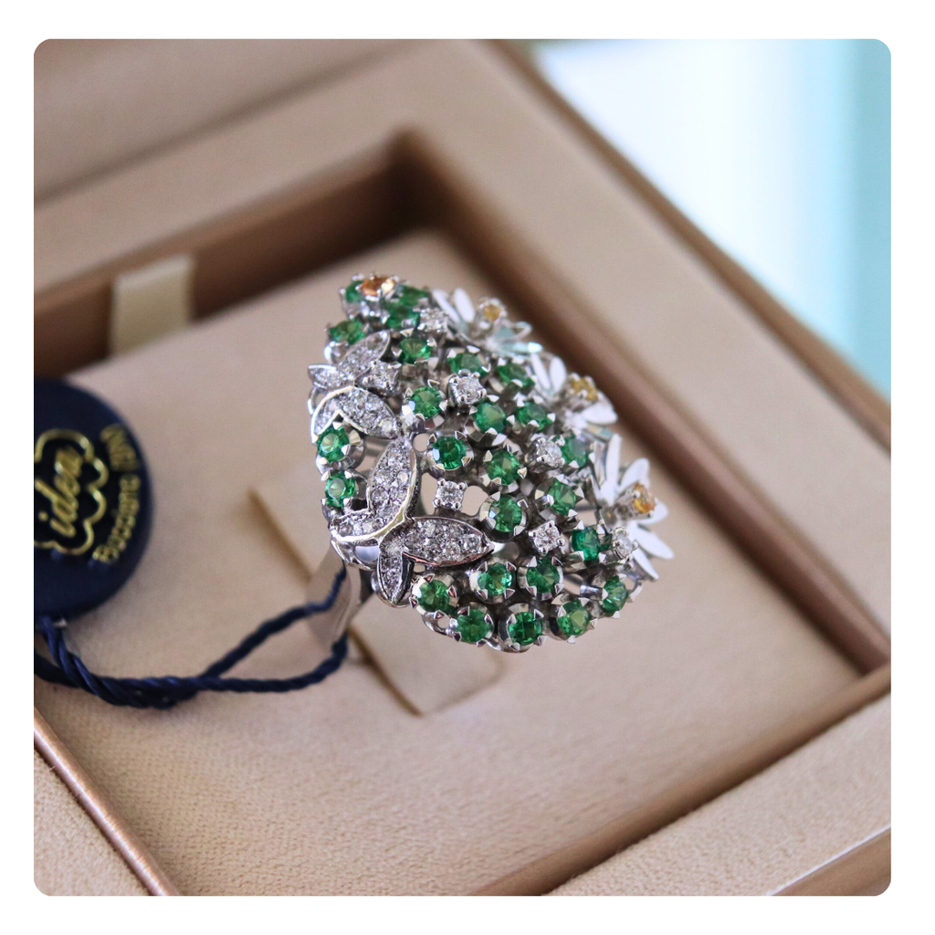 Anello in Oro 18kt con Diamante, Tsavorite e Zaffiri Gialli | Giovanni Pace Jewels