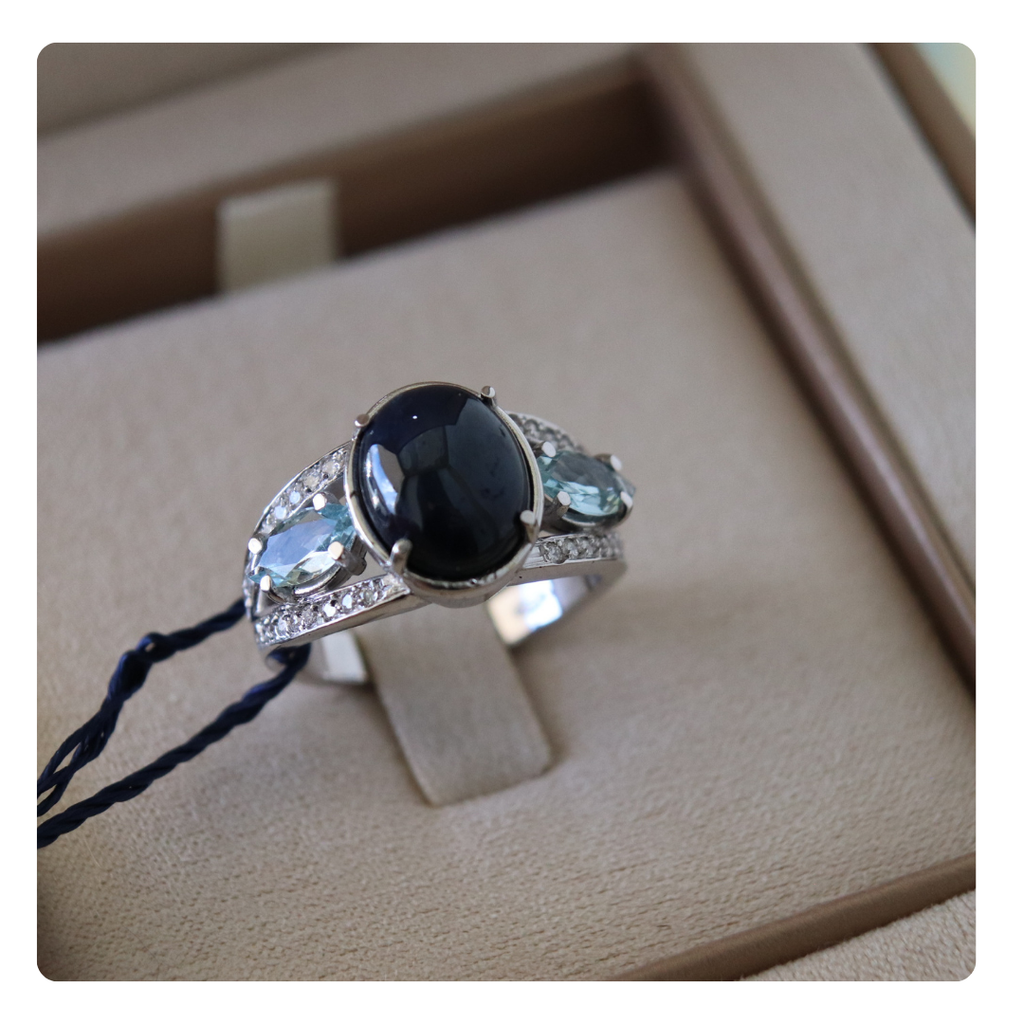 Anello in Oro Bianco 18kt con Zaffiro, Acquamarina e Diamante | Giovanni Pace Jewels