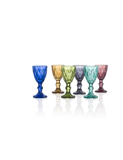 LIQUORINO DIAMANTE COLORI ASSORTITI SET 6 PEZZI VETRO