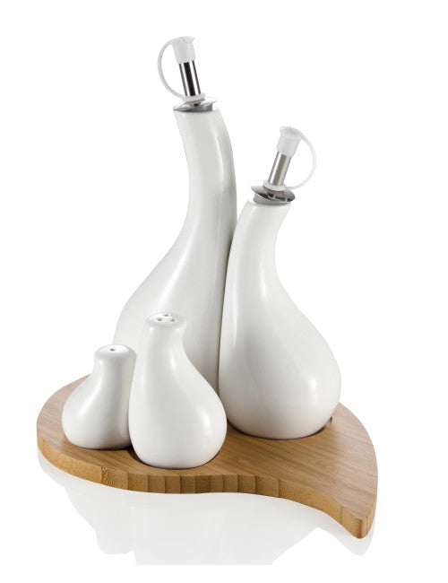 MENAGE GOCCIA SET 4 PZ PORCELLANA C/SUPPORTO BAMBOO