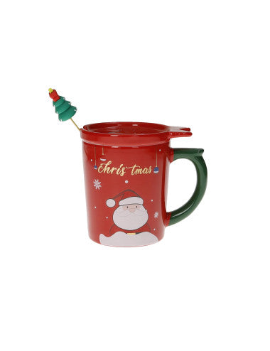 MUG C/TAPPO ROSSO NEW BONE CHINA C/CUCCHIAINO ALBERO GOLD INOX/SILICONE (8029722899466)