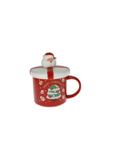 MUG C/TAPPO ROSSO NEW BONE CHINA C/CUCCHIAINO BABBO NATALE GOLD INOX/SILICONE (8029722899480)