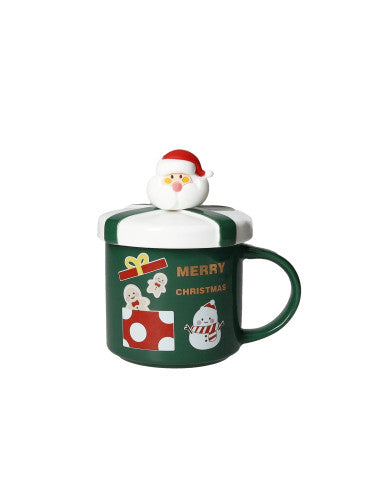 MUG C/TAPPO VERDE NEW BONE CHINA C/CUCCHIAINO BABBO NATALE GOLD INOX/SILICONE (8029722899473)