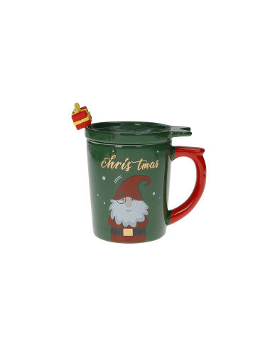 MUG C/TAPPO VERDE NEW BONE CHINA C/CUCCHIAINO REGALO GOLD INOX/SILICONE (8029722899459)