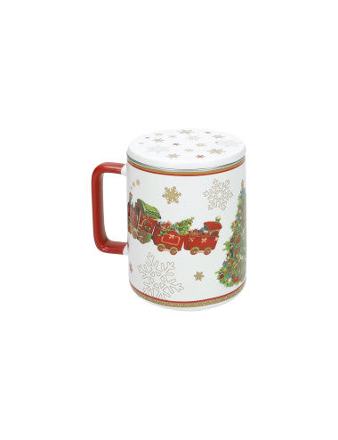 MUG CHRISTMAS BIANCO C/TAPPO E FILTRO NEW BONE CHINA/INOX (8029722899299)