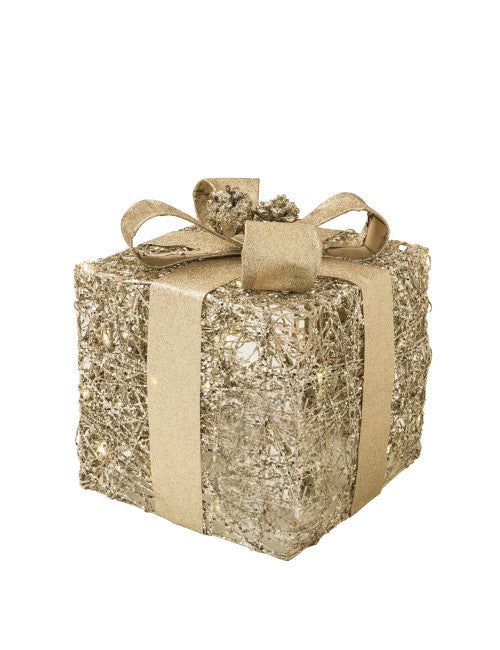 PACCHI DONO CHAMPAGNE 3 PZ CON LED RATTAN/METAL