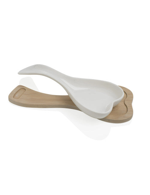 POGGIAMESTOLO CUORE PORCELLANA C/SUPPOR BAMBOO NATUR