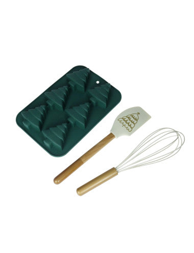 STAMPO BISCOTTI ALBERO DI NATALE VERDE CON FRUSTA E LECCAPENTOLA SILICONE (8029722820514)