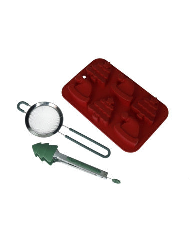 STAMPO BISCOTTI NATALE ROSSO SILICONE CON PINZA SILICONE E SETACCIO INOX (8029722820507)