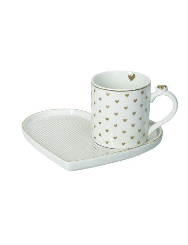 TAZZA C/VASSOIO AMORE MIO RIGHE NEW BONE CHINA 51663