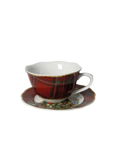 TAZZA COLAZIONE C/PIATTINO CHRISTMAS GHIRLANDA PORCELLANA (8029722899046)