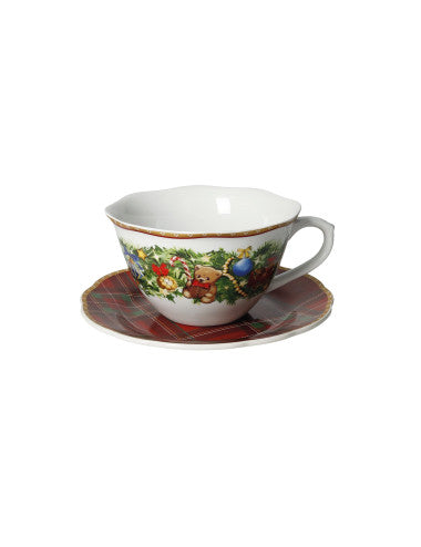 TAZZA COLAZIONE C/PIATTINO CHRISTMAS TARTAN PORCELLANA (8029722899053)