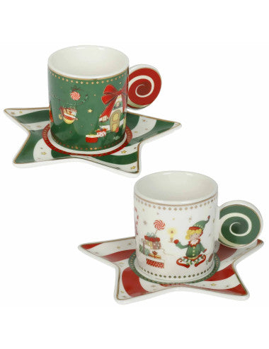 TAZZA ELFOMAGIA BIANCO/VERDE SET 2 PZ NEW BONE CHINA (8029722845623)