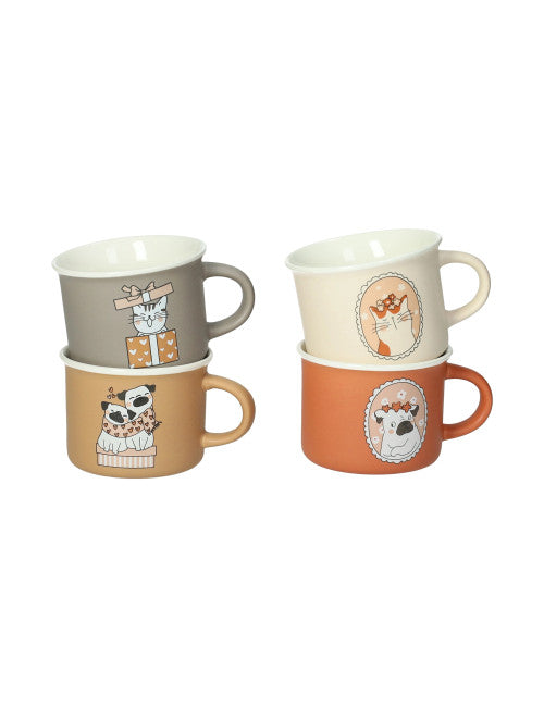 TAZZINA CAFFE CANI E GATTI SET 4 PZ NEW BONE CHINA
