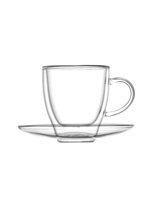 TAZZINA CAFFE DOUBLE WALL GLASS C/PIAT SET 2 PZ VETRO