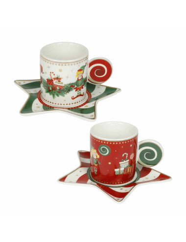 TAZZINA CAFFE ELFOMAGIA BIANCO/ROSSO SET 2 PZ NEW BONE CHINA (8029722845593)
